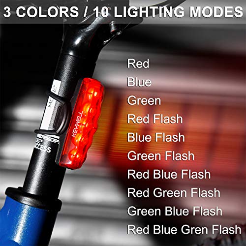 Bike Tail Light USB Rechargeable-Super Bright LED Bicycle Rear Light with Red/Blue/Green Color Waterproof Taillight for Cycling Safety