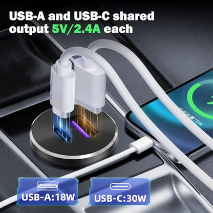12V Aluminum USB Outlet Dual High-Speed Charging Ports, 30W PD3.0 Type-C+18W QC3.0 Fast Charging Socket, Recessed Mount Charger Replacement for Camper Van Trailer Truck Car Boat RV