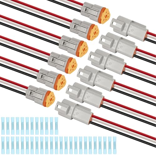 Deutsch DT 3 Pin Wiring Harness Connector 6 Kits, Deutsch Male Female 2 Wire Way Waterproof Automotive Electrical Connector 16 AWG with Heat Shrink Tubing for Car Truck Boat, grey - color: 6 Sets-Grey, size: 3Pin