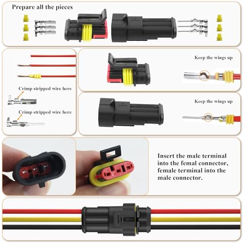 808PCS 50Sets Waterproof Automotive Electrical Connectors Plug Kit Wire Connectors 1 to 6 Pin with Ratcheting Crimper Pliers Fit 16-22 AWG Wire Car Truck Motorcycle Boat Marine