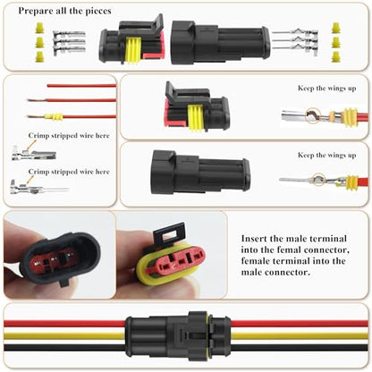 808PCS 50Sets Waterproof Automotive Electrical Connectors Plug Kit Wire Connectors 1 to 6 Pin with Ratcheting Crimper Pliers Fit 16-22 AWG Wire Car Truck Motorcycle Boat Marine