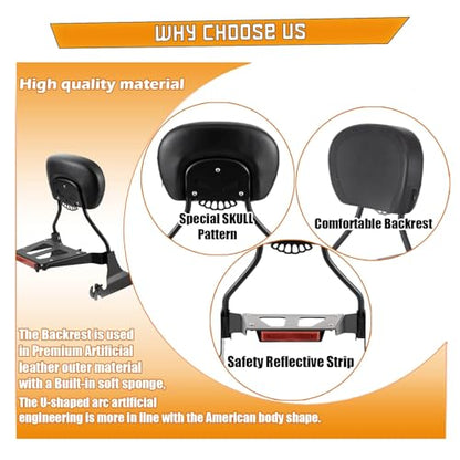 Kinglemc Sissy bar Backrest Luggage Rack for Harley Breakout FXSB FXSE FXST with Docking Kit (Black,Non-Studded) - color: Black