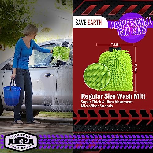 AIDEA Car Wash Mitt Microfiber, 4PK Scratch Free Lint-Free, Premium Chenille Microfiber Mitt Car Wash Brush, Green, Regular Size 7.12''X10.14'' - color: Green, size: 4PK-7.12''X10.14''
