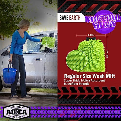 AIDEA Car Wash Mitt Microfiber, 4PK Scratch Free Lint-Free, Premium Chenille Microfiber Mitt Car Wash Brush, Green, Regular Size 7.12''X10.14'' - color: Green, size: 4PK-7.12''X10.14''