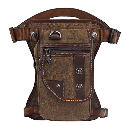 Canvas Drop Leg Bag Outdoor Waist Pack for Men Women Tactical Military Motorcycle Bike Cycling Multi-Pocket Waist Fanny Pouch Travel Hiking Climbing Thigh Bag Pocket - color: #03Brown, size: 23cm(W)x6cm(D)x31cm(H)(9.05"*2.36"*12.20")