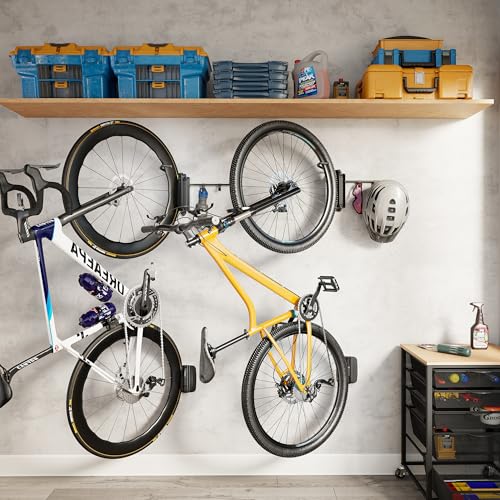 monTEK Swivel Bike Wall Mount, Bike Hangers for Garage, Bike Wall Mount with Two Extra Storage Hooks, Bike Hanger Wall Mount for Space Saving, Bike Rack Garage Holds Up to 77 lbs - style: 1-Pack with 2 Storage Hooks