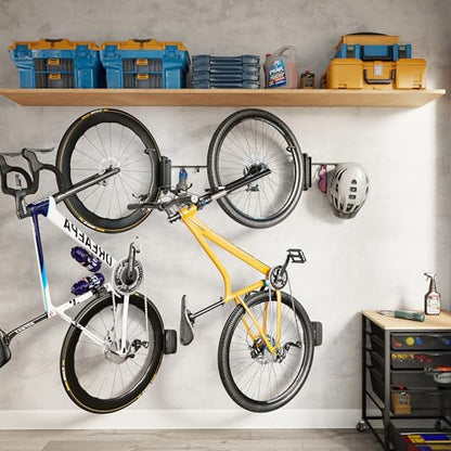 monTEK Swivel Bike Wall Mount, Bike Hangers for Garage, Bike Wall Mount with Two Extra Storage Hooks, Bike Hanger Wall Mount for Space Saving, Bike Rack Garage Holds Up to 77 lbs - style: 1-Pack with 2 Storage Hooks