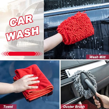 16Pcs Car Wash Cleaning Kit with Foam Gun Sprayer Detailing Brushes Windshield Cleaning Tool Rim and Tire Brush Towels Complete Interior Exterior Detailing Set for Car - size: 16Pcs
