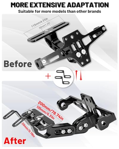 MDPROMCP Motorcycle License Plate Bracket Fender Eliminator With LED Light, CNC Aluminum Universal Motorcycle License Plate Holder Mount (Black) - size: Black