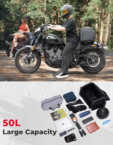KEMIMOTO Motorcycle Travel Luggage Bags, Expandable Large Capacity Motorcycle Tail Bag, Waterproof Rear Rack Trunk, Motor Pannier Bag with Rain Cover and Straps 50L - size: 50L