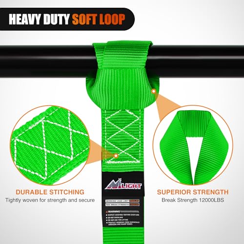 Nilight Soft Loop 1.7”×17" Motorcycle Tie Down Straps Heavy Duty 12000Lbs Max Break Strength for Securing ATV UTV Kayak Moving Cargo (8PK-Green) - color: Green