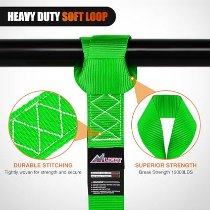 Nilight Soft Loop 1.7”×17" Motorcycle Tie Down Straps Heavy Duty 12000Lbs Max Break Strength for Securing ATV UTV Kayak Moving Cargo (8PK-Green) - color: Green