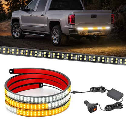 Nilight 60 Inch Truck Tailgate Strobe Light Strip Tail Emergency Bar Rear Window Warning Lamp Ultra-Bright Double Row 360 LED for Pickup Trailers Construction Vehicles Car SUV, Amber White - color: 60" Tailgte Strobe Amber White