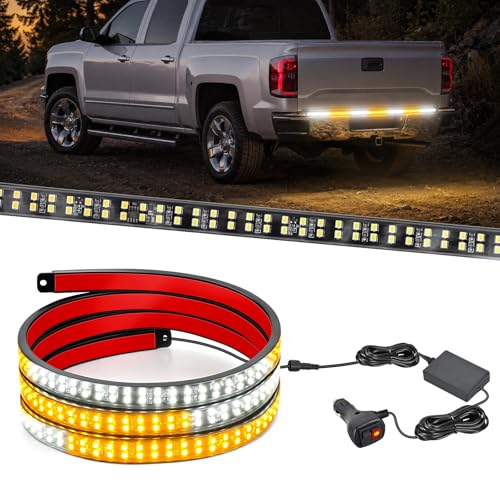 Nilight 60 Inch Truck Tailgate Strobe Light Strip Tail Emergency Bar Rear Window Warning Lamp Ultra-Bright Double Row 360 LED for Pickup Trailers Construction Vehicles Car SUV, Amber White - color: 60" Tailgte Strobe Amber White