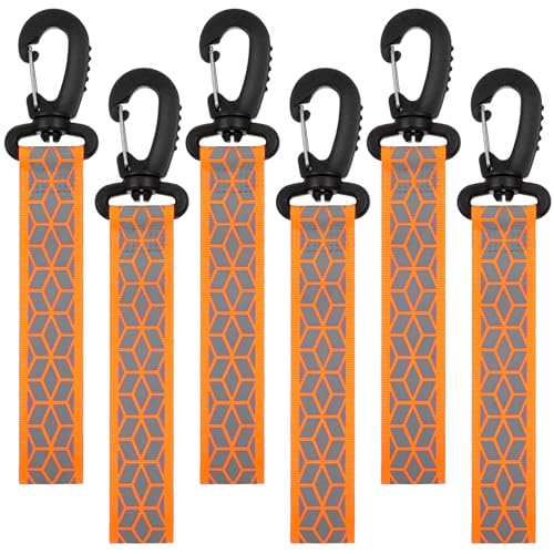 6 PCS Reflective Straps, Green Reflective Backpack Tags Bicycle Reflectives Pendant Glow in the Dark Keychain Safety Night Reflector Pendants for Clothes Cycling Walking Running Climbing Camping - color: Orange