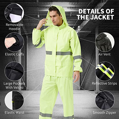 Rain Suits for Men Women Waterproof, Breathable Rain Coats with Eye-Catching Reflective Strip, Durable Rain Gear - color: Yellow, size: Large