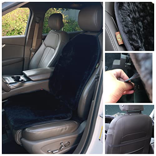 Genuine Sheepskin Car Seat Covers Shearing Car Seat Covers Sheepskin Wool Detachable Premium Car Seat Cover (Black Color (2 Pack)) - color: Black Color (2 Pack)