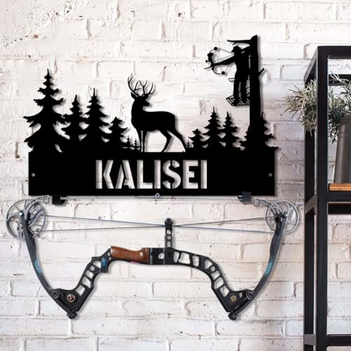 Personalized Metal Deer Skull Bow Holder Elk Deer Bow Rack Custom Name Archery Display Rack Wall Decor Bow Hunting Rack Hunting Metal Sign, Gifts For Husband,Dad,Father (Metal Deer Bow Rack--3) - color: Metal Deer Bow Rack--3