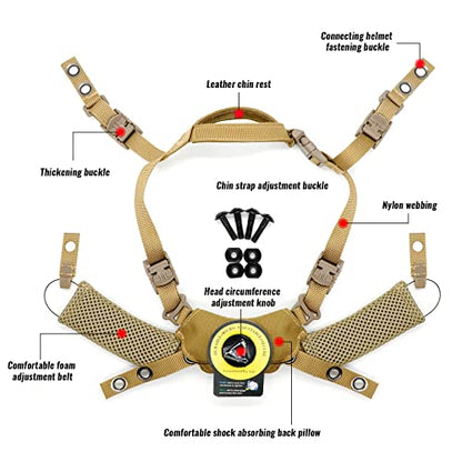 Tactical Helmet Chin Strap Adjustable Dial 4 Points Suspension System with Bolts and Screws for Tactical Fast MICH Bump Helmet Accessory - color: Khaki