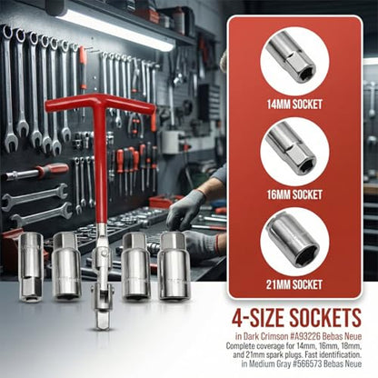 3PCS Car Spark Plug Socket Wrench T-Handle, 16mm 5/8" & 21mm 13/16" Spark Plug Boot Removal Installer Tool, T-Bar Joint Socket Wrench Remover, Fits Motorcycle Small Motor Vehicle - size: 3PCS