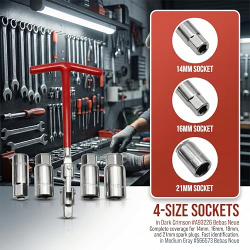 3PCS Car Spark Plug Socket Wrench T-Handle, 14mm 16mm 18mm 21mm Spark Plug Boot Removal Installer Tool, T-Bar Joint Socket Wrench Remover, Fits Motorcycle Small Motor Vehicle - size: 5PCS