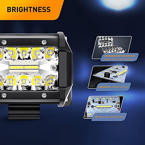 GOOACC 4PCS 60W 4 Inch Triple Row LED Pods Flood Light Bar Fog Light Driving Lighting with 16AWG Off Road Wiring Harness-4 Leads for Truck Golf Cart SUV ATV UTV Boat, Clear,White (Auto-632) - color: 4Pcs LED Pods+ Wiring Harness