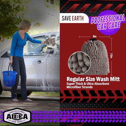AIDEA Car Wash Mitt Microfiber-2Pack, Scratch-Free& Lint-Free, Premium Chenille Microfiber Wash Mitt-Grey Extra Large Size (8''X12'') - color: Grey, size: 2PK-8''X12''