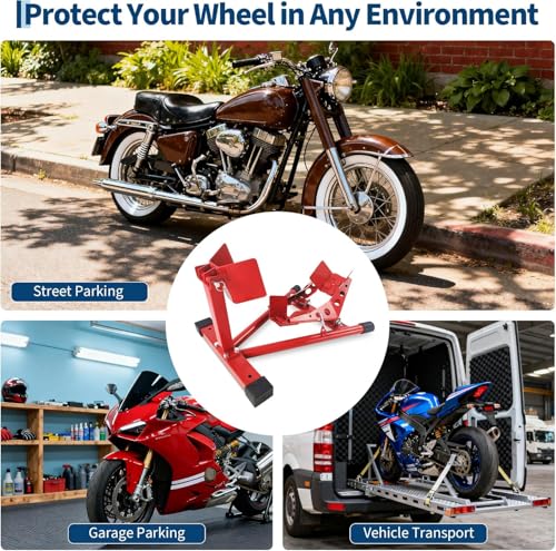 Universal Heavy-Duty Motorcycle Wheel Chock & Stand, 1500 LBS Capacity, Adjustable for 16" to 21" Rims, Ideal for All Motorcycle Transport & Storage, Red - size: 16-21