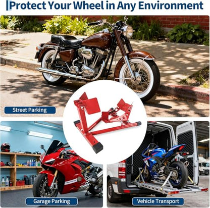 Universal Heavy-Duty Motorcycle Wheel Chock & Stand, 1500 LBS Capacity, Adjustable for 12" to 21" Rims, Ideal for All Motorcycle Transport & Storage, Red - size: 12-21