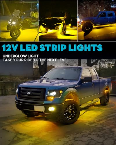 12V Led Light Strip Connectable 24Inch Amber Led Strip Lights for Car Underglow Kit Golf Cart Motorcycle Boat Cabinet Waterproof Led Light Strip,4Pack - color: Yellow Led Strip