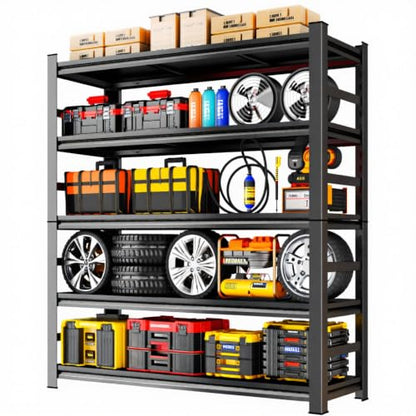Heavy Duty Garage Shelving with Fence, 5-Tier Garage Storage Shelves, Adjustable Metal Shelving Unit, Steel Storage Rack for Garage Warehouse, Black, 35" W x 16" D x 71" H - size: Fence-5TIER-35"W X 16"D X 71"H