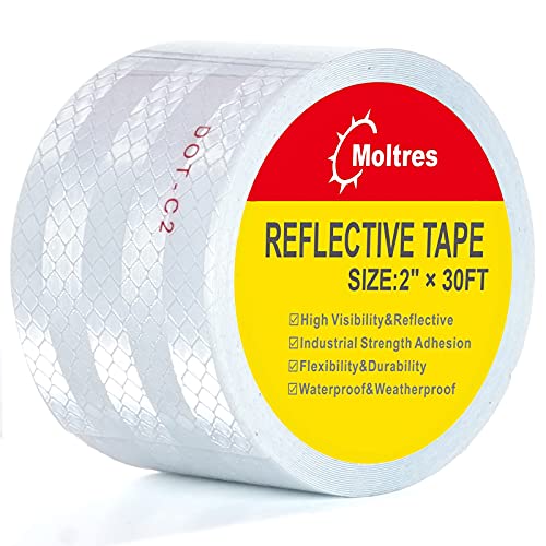 DOT-C2 Reflective Tape,White Silver 2Inch X30 Feet Waterproof Conspicuity Safety Tape,Trailer Self Adhesive Warning Caution Reflector Tapes for Car Trucks Trailer Vehicle Outdoor