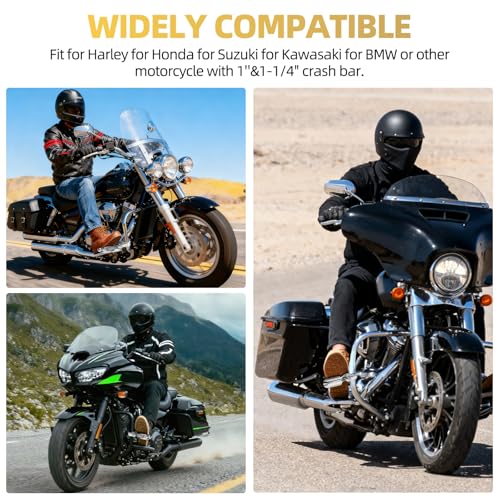 Upgrade Highway Footpegs, 1.25" Motorcycle Highway Pegs Long Angled Adjustable Streamliner Style Fit for Harley Touring Street Glide Electra Glide Road King Dyna Fit 1-1/4"(32mm) Engine Guard(Chrome)