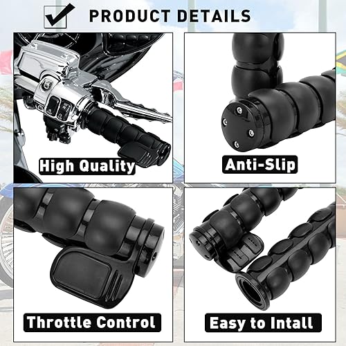 DREAMIZER 25.4MM Motorcycle Handlebar Grips 1 inch Compatible with Honda Shadow Spirit 750 Valkyrie Fury VTX1300 VTX1800 VT400 VT750 VT1100 - Smooth - style: Flat-black With Big Throttle