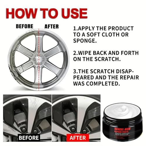 Wheel Cream, 50g Rim Scratch Repair Kit, Swirl Remover with Applicator Sponge Easy Buffing Care Design for Vehicles Trucks Rv Motorcycles Marine Auto Detailing Car