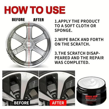Wheel Cream, 50g Rim Scratch Repair Kit, Swirl Remover with Applicator Sponge Easy Buffing Care Design for Vehicles Trucks Rv Motorcycles Marine Auto Detailing Car