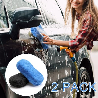 Tanlade 2 Pcs Large Car Wash Sponge for Cleaning, The Microfiber Sponges for Car Washing Supplies, Trucks and Motorcycles (Blue,Gray) - color: Blue, Gray