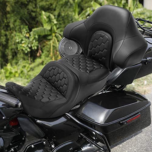 CC RIDER Motorcycle Hammock Seat and King Tour Trunk Backrest Fit For Harley Touring 2014-2023 Street Glide FLHX Road Glide FLTRX Road King FLHR Electra Glide FLHT and Trike models - color: 16# Black Seat+ Tour Trunk Backrest