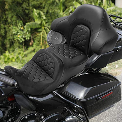 CC RIDER Motorcycle Hammock Seat and King Tour Trunk Backrest Fit For Harley Touring 2014-2023 Street Glide FLHX Road Glide FLTRX Road King FLHR Electra Glide FLHT and Trike models - color: 16# Black Seat+ Tour Trunk Backrest