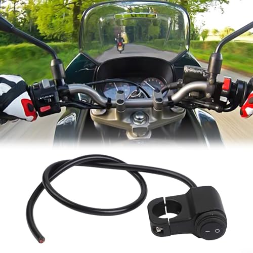 Handlebar Switch,Aluminum Alloy Motorcycle Handlebar Headlight ON/OFF Switch, 2-Wire Waterproof 12-60V for Auxiliary Lights, Black/Silver, 22mm Clamp(Black)