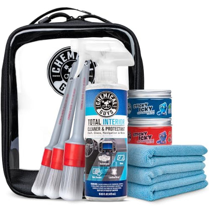 Chemical Guys Interior Cleaning Kit with Storage Bag Total Interior Cleaner Microfiber Towels Detailing Brushes and Sticky Gel Giftable Car Care Set - 10 Items - style: KIT + BAG