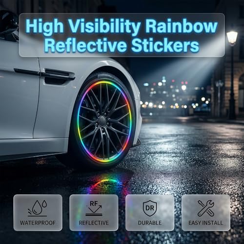 Reflective Car Wheel Rim Stickers, 20 Pcs Night Safety Warning Tape for Cars Motorcycles Bicycles, Waterproof Anti-Scratch PVC Rim Decals, High Visibility for Wheel Side (Red) - color: Red