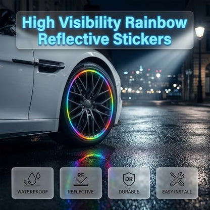 Reflective Car Wheel Rim Stickers, 20 Pcs Night Safety Warning Tape for Cars Motorcycles Bicycles, Waterproof Anti-Scratch PVC Rim Decals, High Visibility for Wheel Side (Red) - color: Red