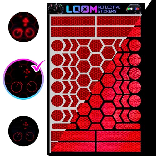 LOOM Reflective Stickers | 67pc Prismatic Red | Reflective Stickers for Helmet, Bike, Motorcycle, Hard Hat | Waterproof Reflectors for Car, Trailer | Bike Reflectors for Night Riding - color: Prism-red
