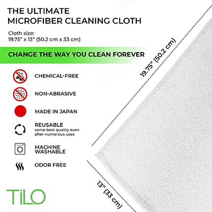 TILO Microfiber Cleaning Cloth – 19x13 Inch Ultra-Absorbent, Reusable Soft Polishing Cloth for Dust, Grease, Dirt – Non-Abrasive – White (White) - color: White