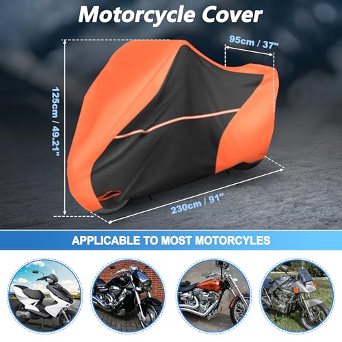 X AUTOHAUX 230cm/91" Motorcycle Cover Waterproof for for Honda Shadow Phantom VT750C Heavy Fabric Outdoor Sun UV Rain Dust All Weather Protection Motorbike Cover Orange - size: 230*95*125cm/91*37*49inch