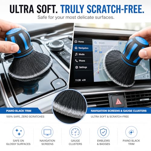Hi-Tech Ultra Soft Detailing Brush – Scratch-Free Interior & Exterior Cleaning Tool with Gentle Bristles – Ergonomic Rubber Grip for Dashboards, Screens, Trim, Emblems & Auto Detailing