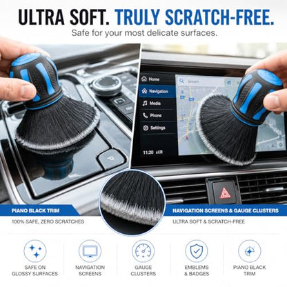 Hi-Tech Ultra Soft Detailing Brush – Scratch-Free Interior & Exterior Cleaning Tool with Gentle Bristles – Ergonomic Rubber Grip for Dashboards, Screens, Trim, Emblems & Auto Detailing