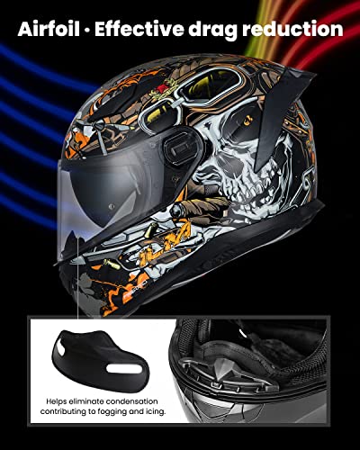 ILM MIPS Motorcycle Full Face Helmet Pinlock Insert Anti Fog Dual Visor Racing Casco de Moto Men Women DOT Model 129M - color: DeadlyWar Orange