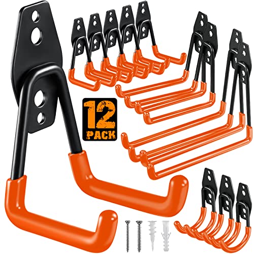 HUPBIPY 12 Pack Garage Hooks Heavy Duty, Wall Mount Hooks | Anti-Slip Coating, Wall Mount Storage Organizer for Hanging Bicycles Garden Tools Ladders Hoses Ropes and Loose Items(Orange) - color: 12 Pack Orange